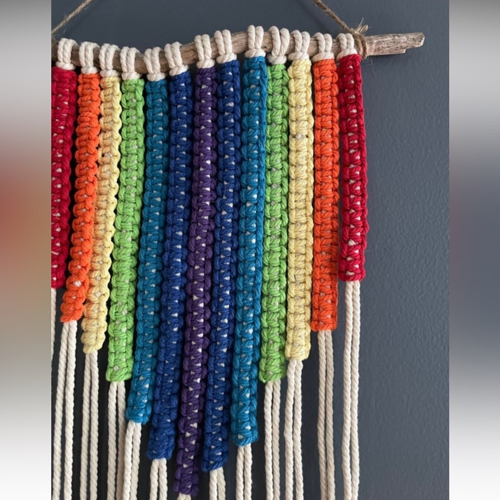 Lake Superior Driftwood Rainbow Macrame Wall Hanging, Housewarming